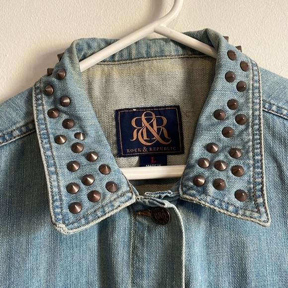 Edgy Studded Denim Vest LG Rock & Republic Blue Grunge Punk Alt Costume Street - Picture 5 of 16
